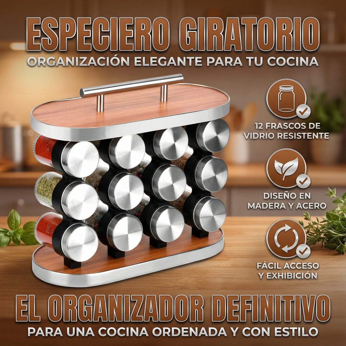 Especiero Premium x12 en Madera y Vidrio – Orden y Estilo que se Nota🧂