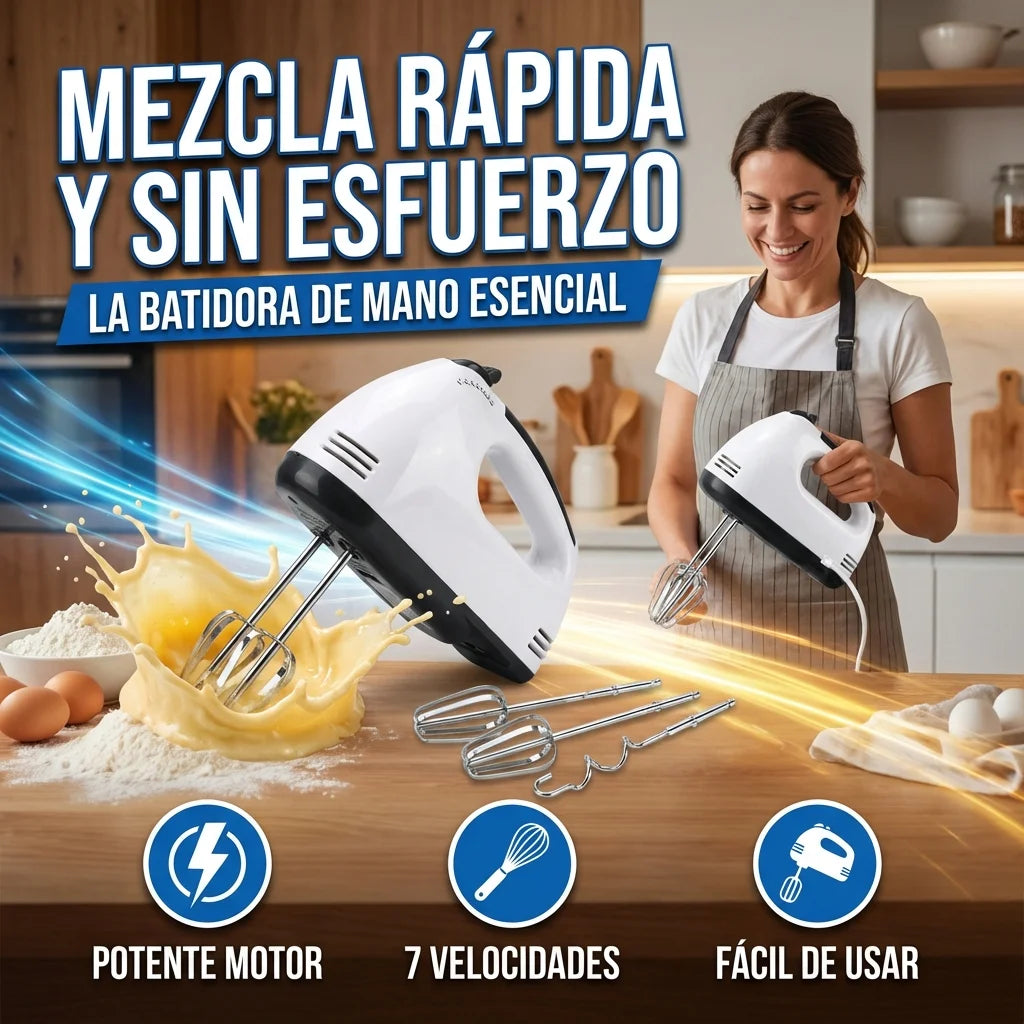 BATIDORA ELÉCTRICA 7 VELOCIDADES – Mezclas perfectas en segundos⌛