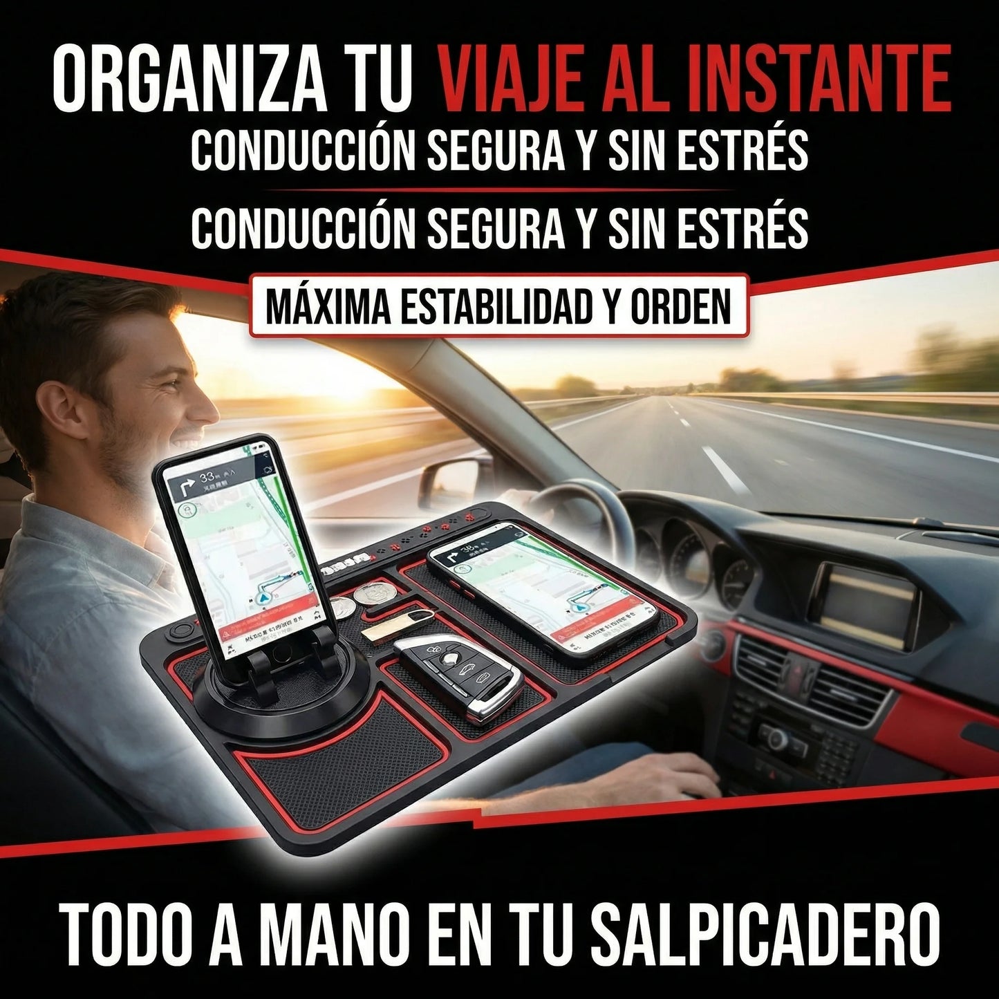 GripDrive™ Soporte Antideslizante para Celular – Control Total al Conducir🔥