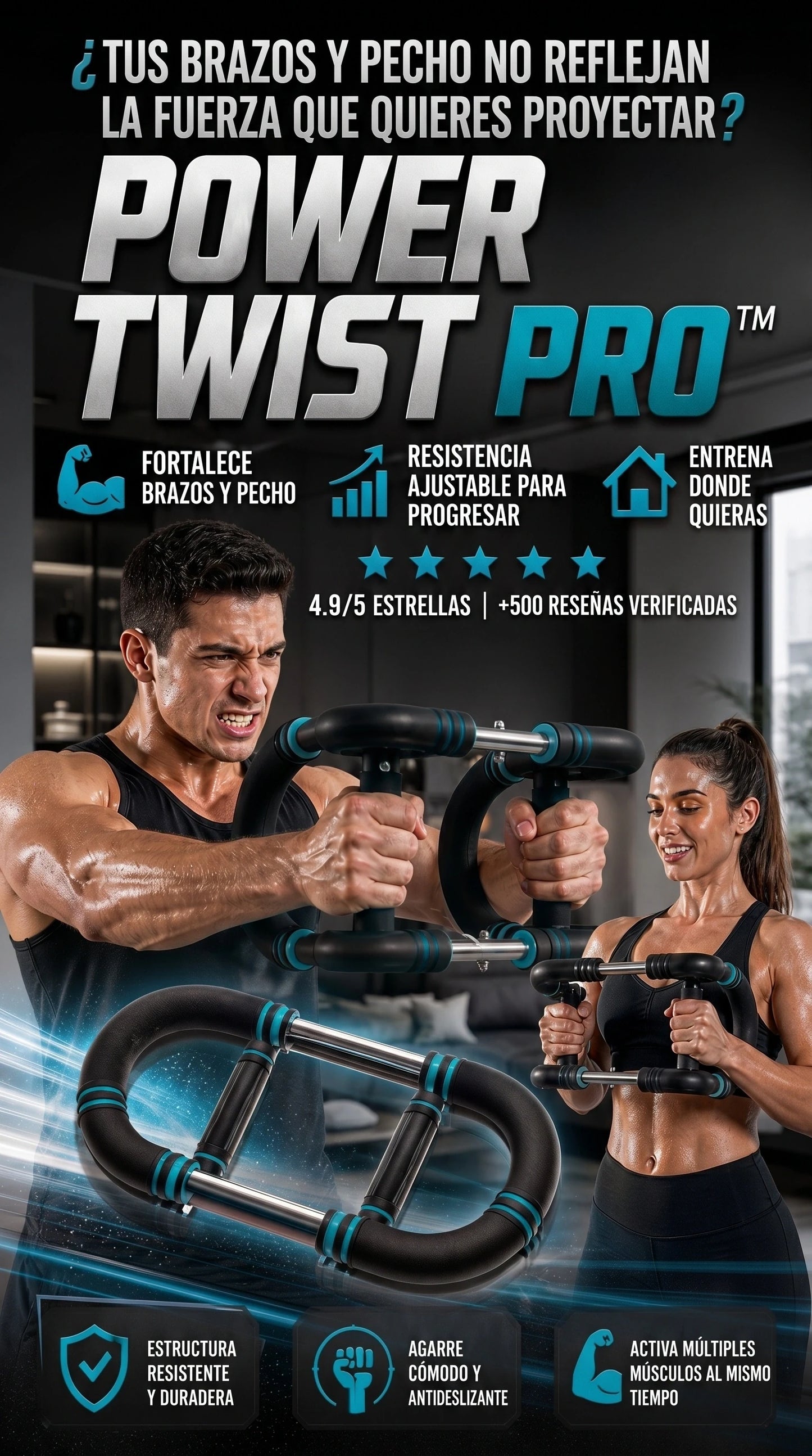 PowerTwist Pro™ | Fortalece Pecho y Brazos Desde Casa