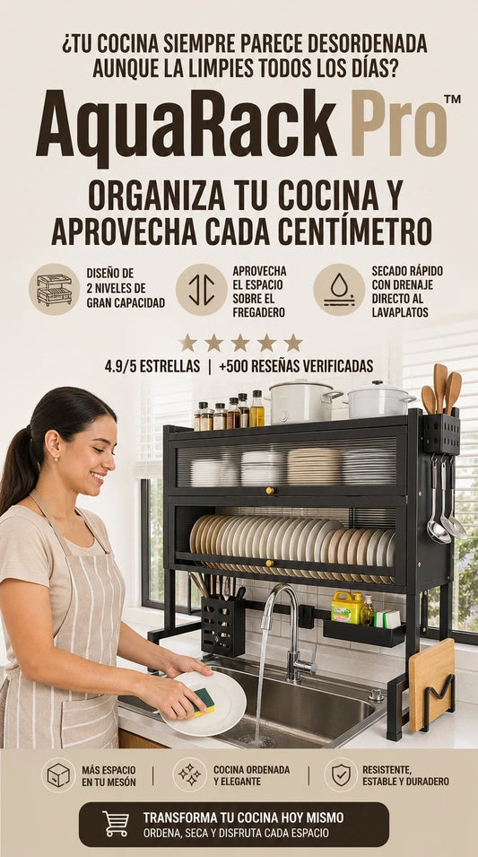 AquaRack Pro™ | Más Espacio, Menos Desorden Sobre tu Fregadero