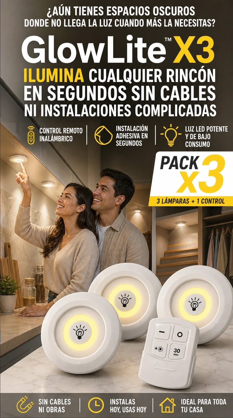 GlowLite™ Pack X3 + Ilumina Cualquier Espacio Sin Cables Ni Instalaciones