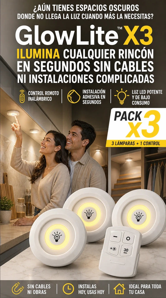 GlowLite™ Pack X3 + Ilumina Cualquier Espacio Sin Cables Ni Instalaciones