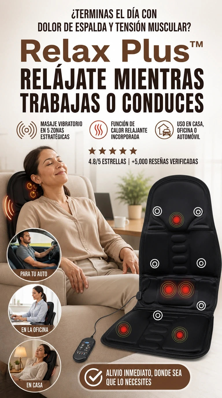 Asiento Masajeador Térmico 5D Relax Plus™ | Alivio Profundo Donde Más Lo Necesitas