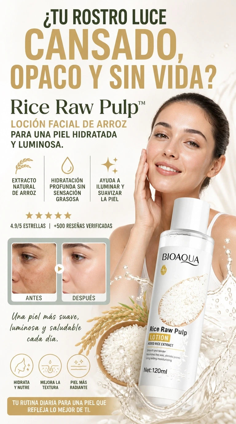 BIOAQUA Rice Raw Pulp Loción Facial de Arroz | Hidratación y Luminosidad Natural
