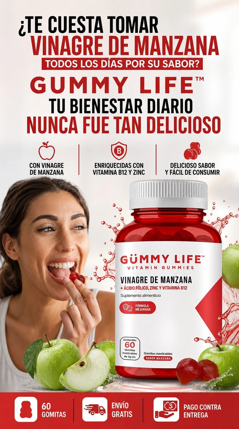 Gummy Life™ Gomitas de Vinagre de Manzana + Bienestar diario con un delicioso sabor