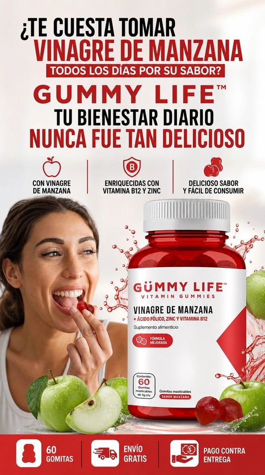 Gummy Life™ Gomitas de Vinagre de Manzana + Bienestar diario con un delicioso sabor