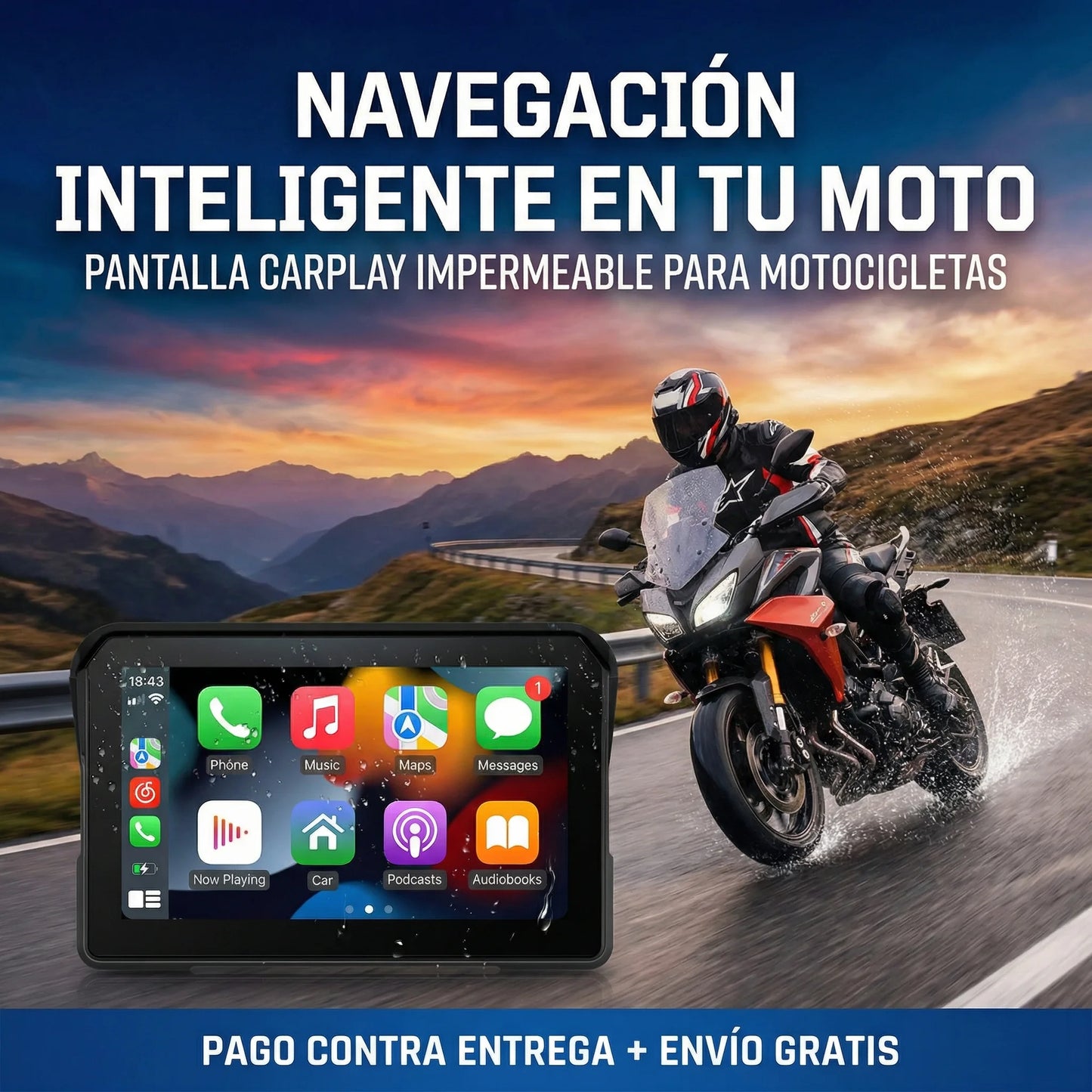 MotoVision 5” CarPlay GPS – Control total y seguridad en cada recorrido🏍️