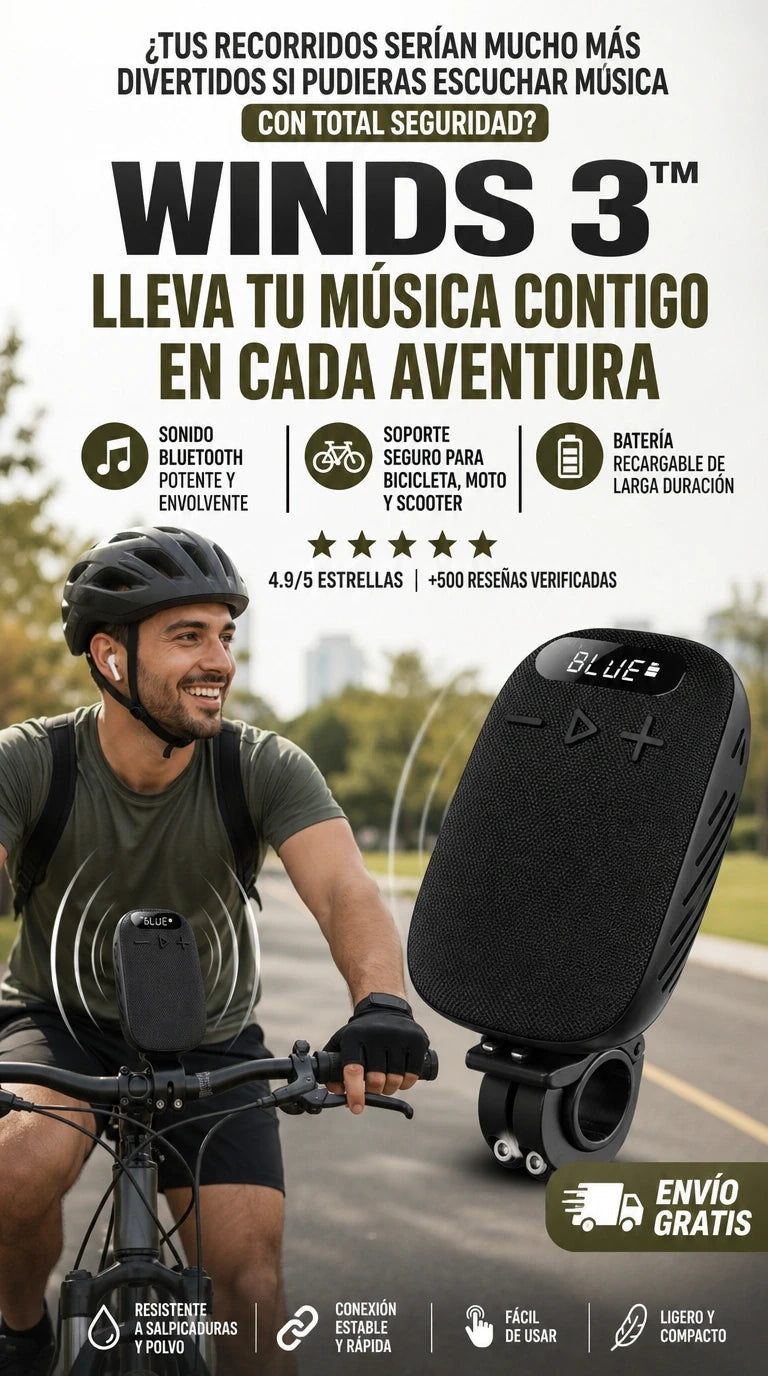 Winds 3™ Parlante Bluetooth para Bicicleta + Música y Seguridad en Cada Recorrido 🚴🔊
