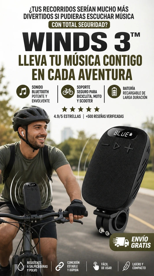 Winds 3™ Parlante Bluetooth para Bicicleta + Música y Seguridad en Cada Recorrido 🚴🔊