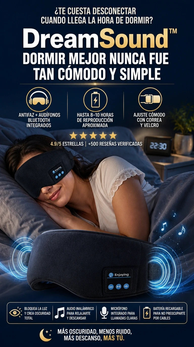 DreamSound™ – Antifaz Bluetooth para descansar con luz y sonido a tu manera