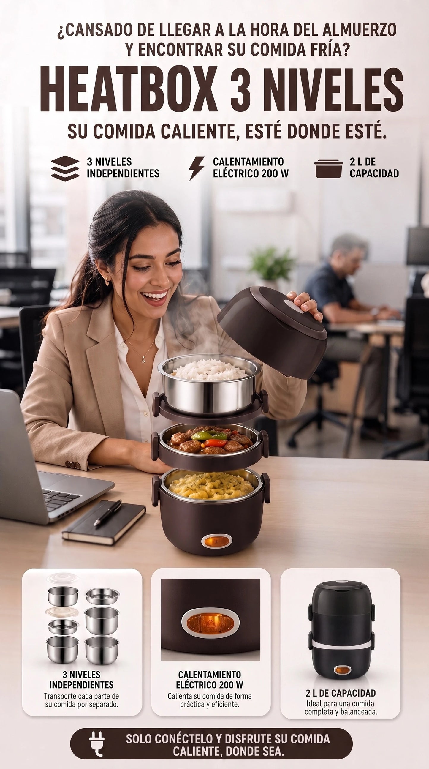 HeatBox 3 Niveles — Tu comida caliente donde quieras