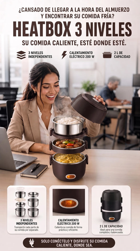 HeatBox 3 Niveles — Tu comida caliente donde quieras