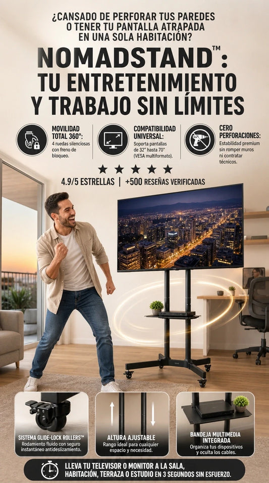 NomadStand Pro: Libera tu espacio y lleva tu pantalla a donde quieras sin perforar paredes.