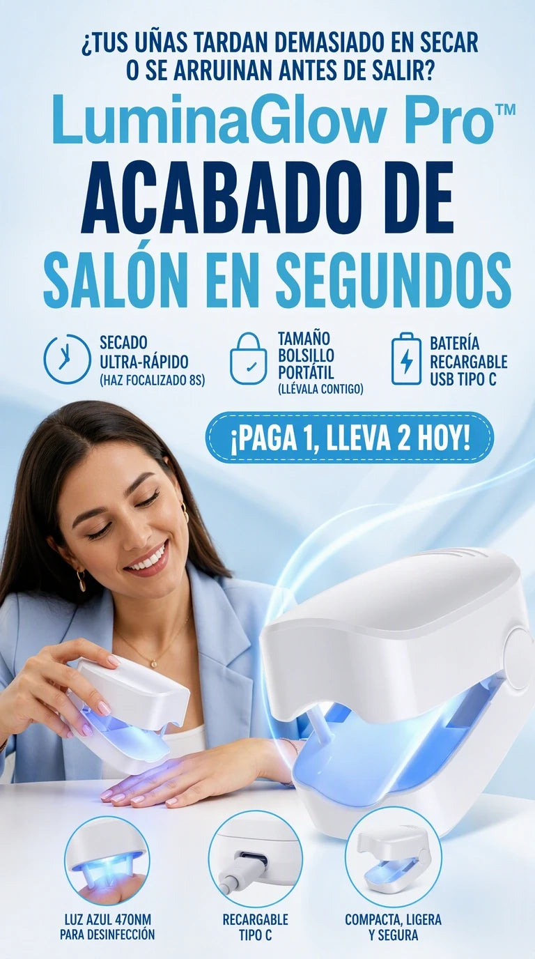 LuminaGlow Pro - Curado UV de Alta Precisión y Secado Flash en Segundos para Manicuras Impecables Donde Quiera Que Vayas.