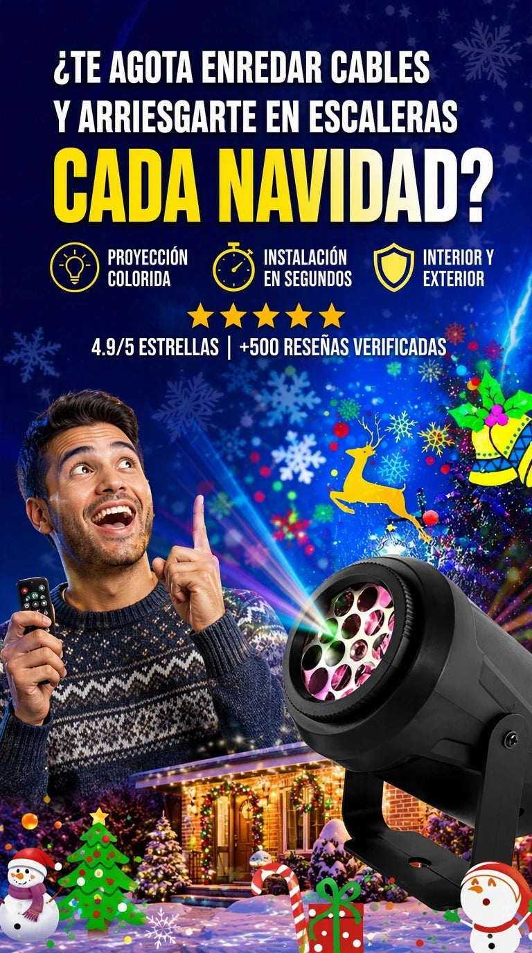 Lumik Fest 16 Patrones – Proyector Giratorio LED Multicolor con Cobertura Total para Exteriores e Interiores