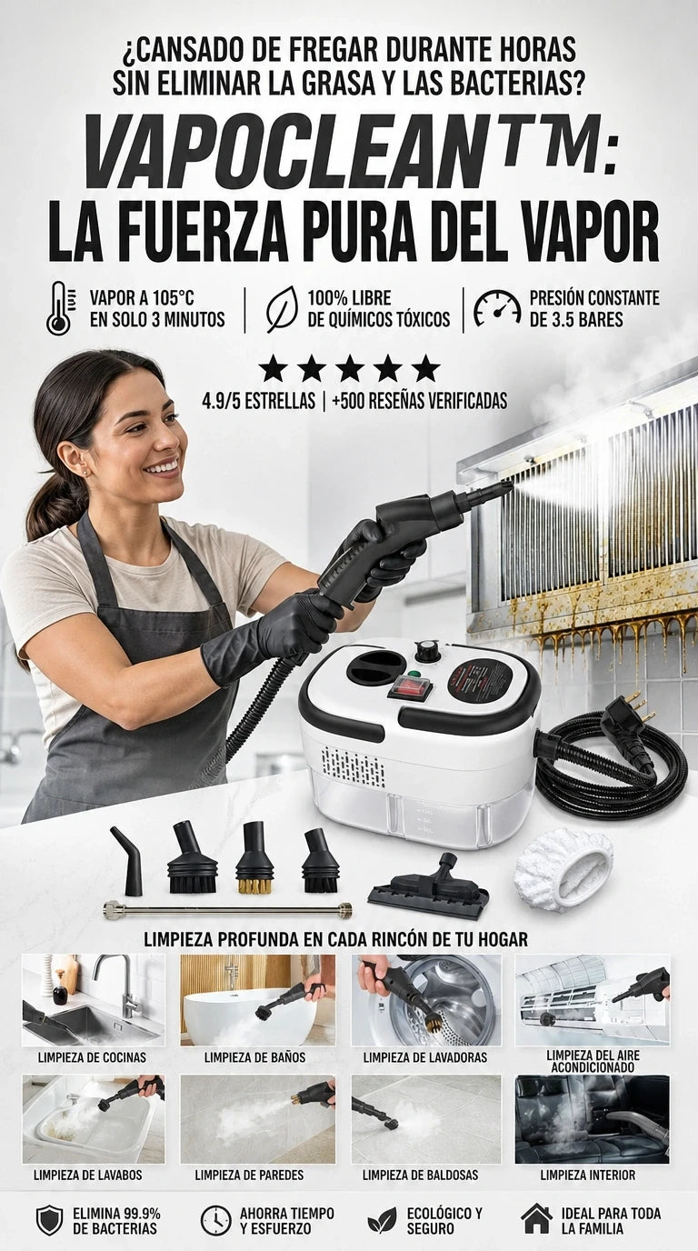 VapoClean ProX — Disuelve la grasa incrustada y esteriliza cada rincón de tu hogar al instante y sin químicos.