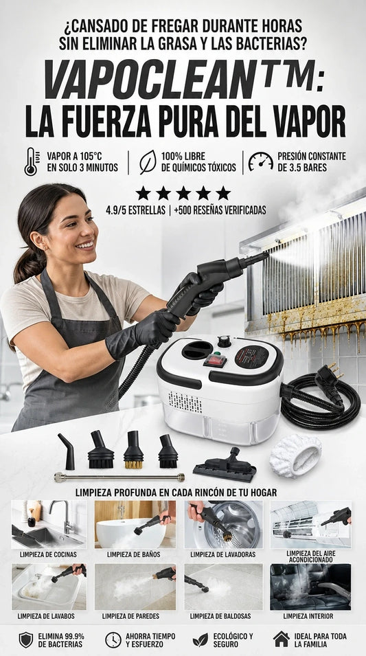 VapoClean ProX — Disuelve la grasa incrustada y esteriliza cada rincón de tu hogar al instante y sin químicos.