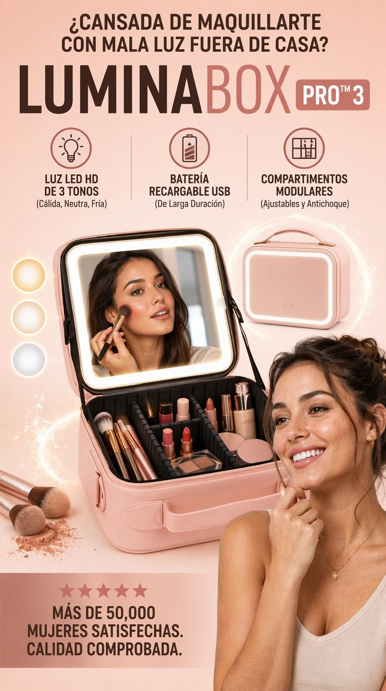 LuminaBox Pro + Iluminación inteligente y máxima portabilidad para transformar tu ritual de belleza en cualquier lugar.