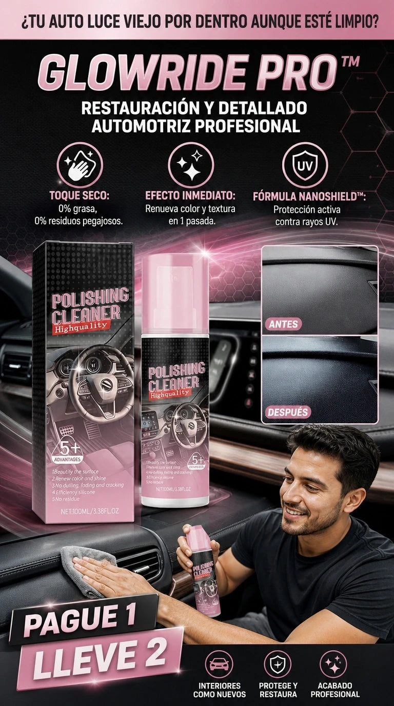 ✨ GLOWRIDE PRO: El secreto definitivo para un habitáculo impecable con la promoción 2x1 que transforma tu cabina en un santuario de lujo sobre ruedas.