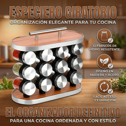 Especiero Premium x12 en Madera y Vidrio – Orden y Estilo que se Nota🧂