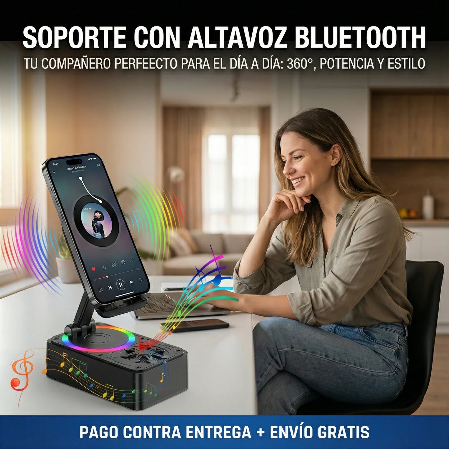 SoundStand Pro™ – Soporte con Altavoz Bluetooth que Libera tus Manos📱